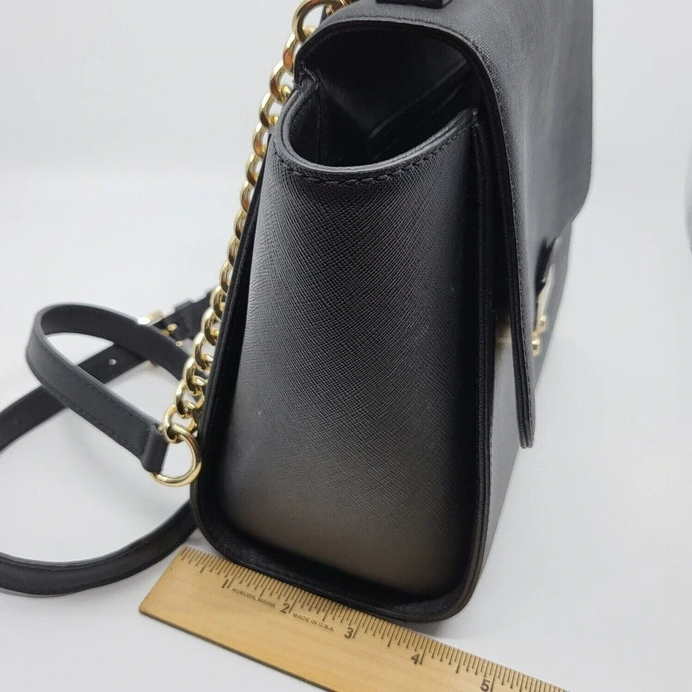 Michael Kors Brandi Medium Satchel Black Saffiano Leather Crossbody Gold Chain